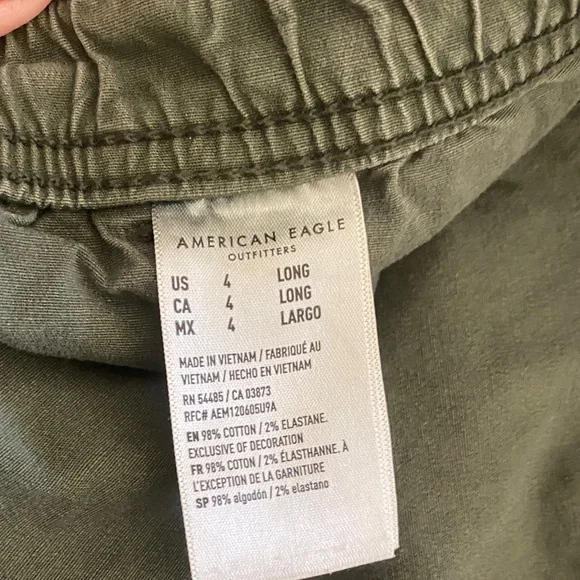 American Eagle Olive Green Utility Cargo Jogger Pants Size 4 Long - Picture 6 of 9